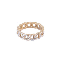 Trendy style ring with open links embellished with CZ stones. 14k gold plating. Q502RSF